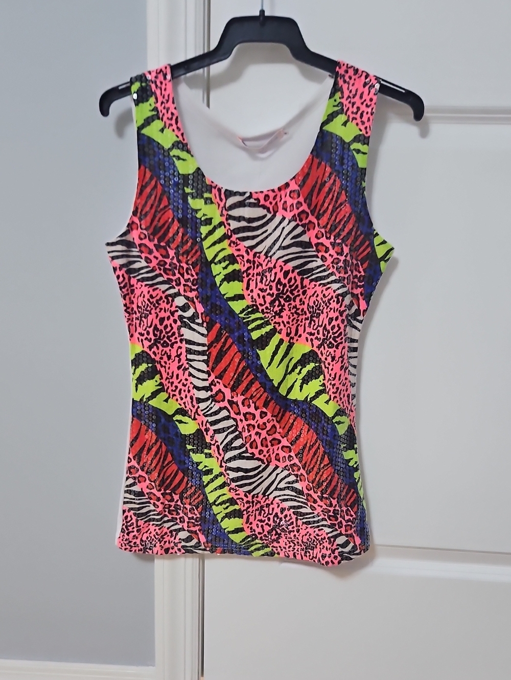 Sequin Neon Animal Print Tank Top - Vibrant Pink & Green BWT